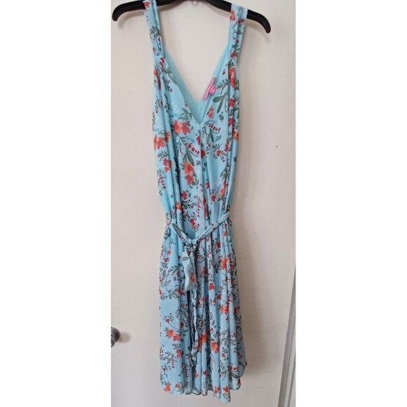 Woman Within 26W‎ 3X Midi Dress Blue Floral Sheer w/Liner  Cottagecore Boho - Picture 3 of 12